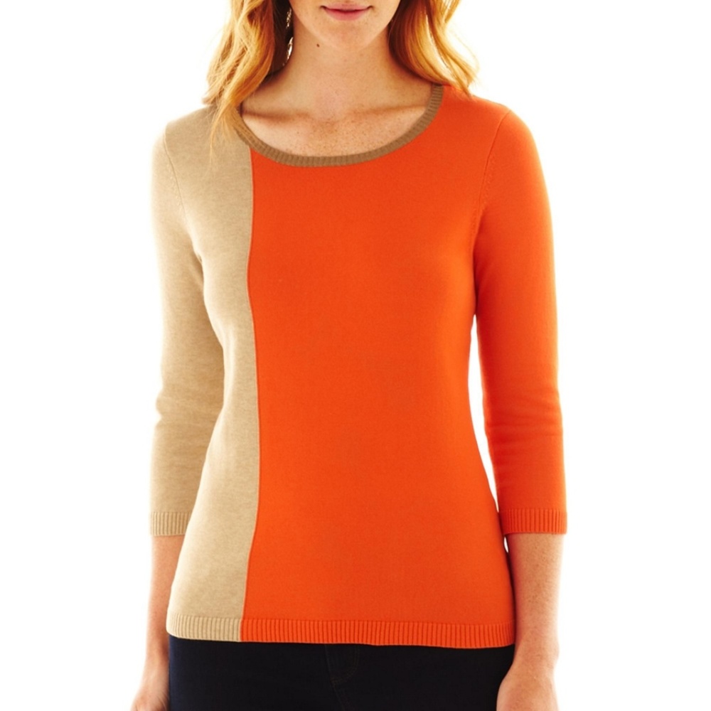 🍍LIZ Claiborne orange and tan block sweater